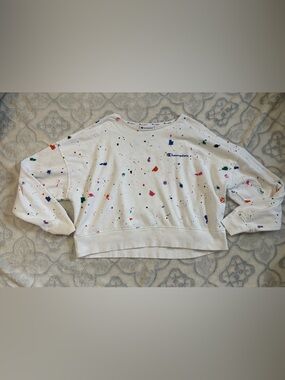 Champion White Crewneck Sweatshirt with Paint Splat Details